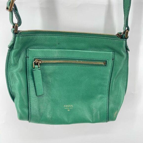 Fossil Womens Crossbody Bag Leather Multiple Pockets Zip Adjustable Strap Green - Picture 13 of 13